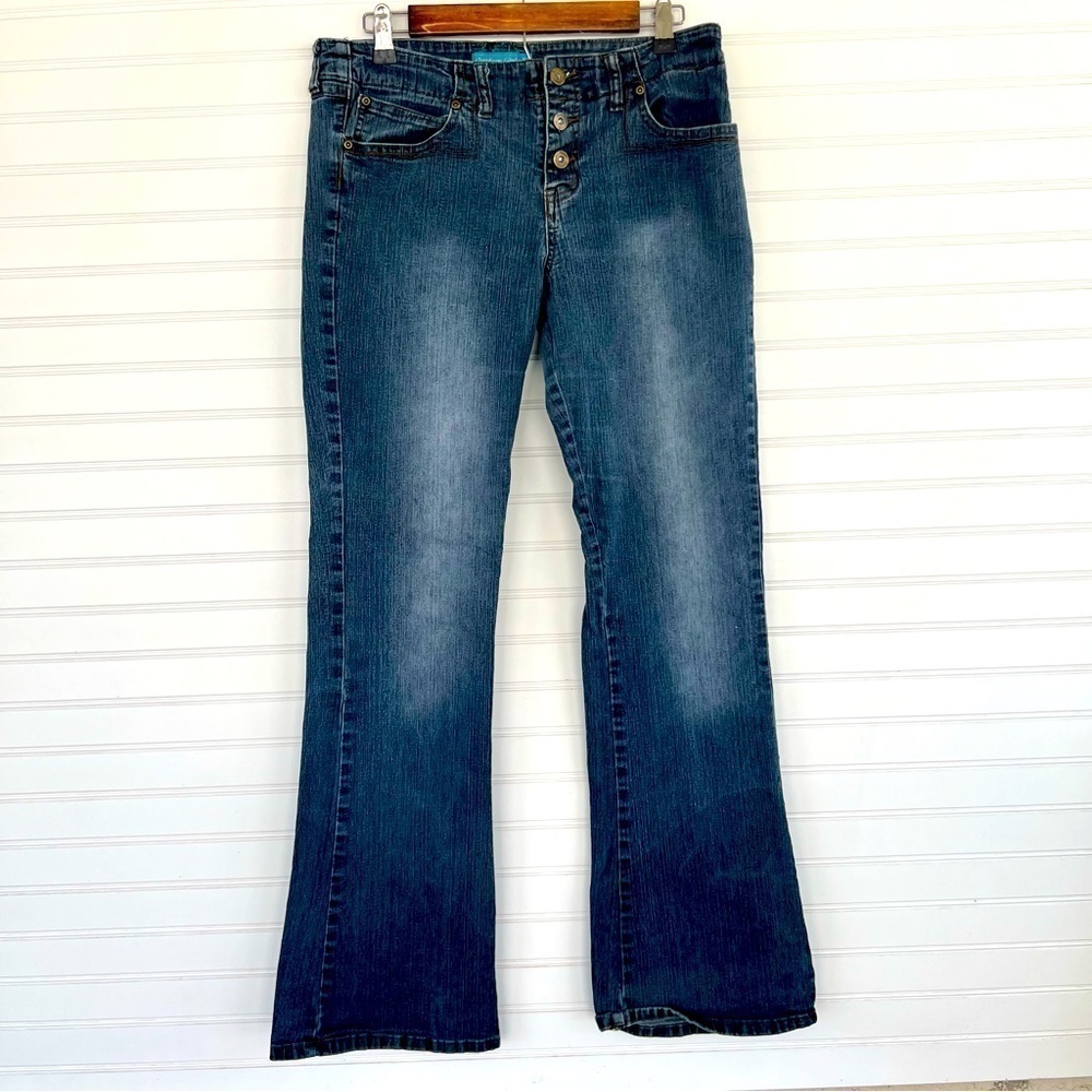 Outdoor Girl Flare‎ Leg Jeans Size 13 Med Wash Button Fly Rhinestone Back Pocket